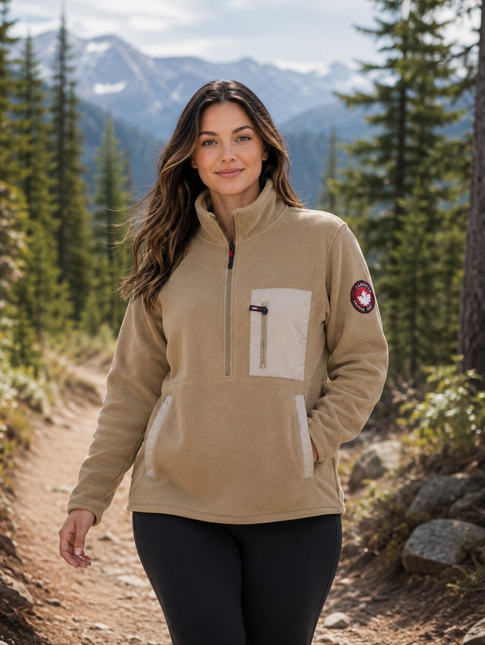 Canada Weather Gear Fleece Pullover L NWT Quarter Zip Beige Heritage Jacket